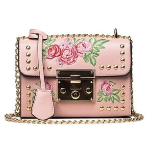 Embroidery Flower Flap Bags Purse Chain Strap NEW